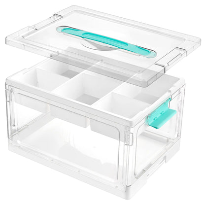 Clear Craft Storage Bin with Removable Trays & Adjustable Dividers