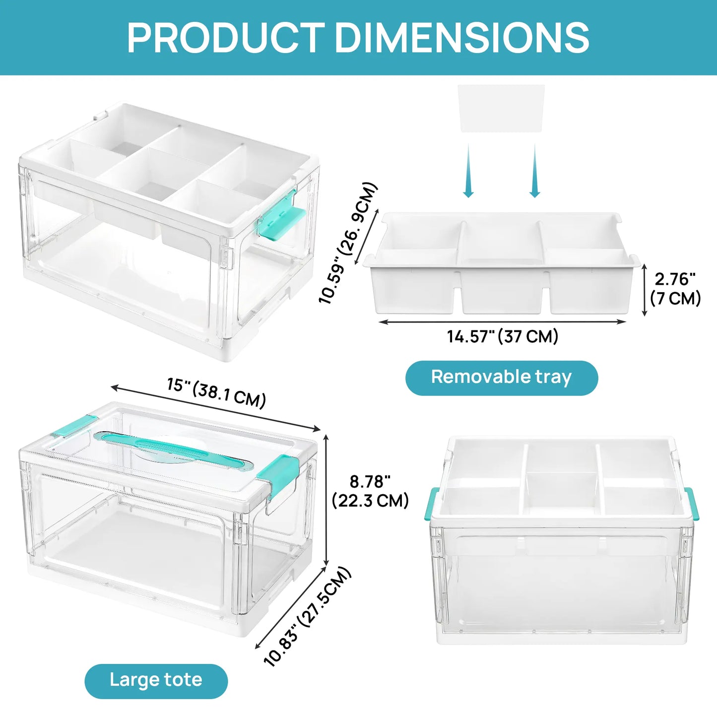 Clear Craft Storage Bin with Removable Trays & Adjustable Dividers