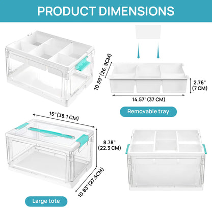 Clear Craft Storage Bin with Removable Trays & Adjustable Dividers