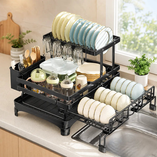 Foldable Over Sink Dish Drying Rack - 2-Tier Space-Saving Organizer