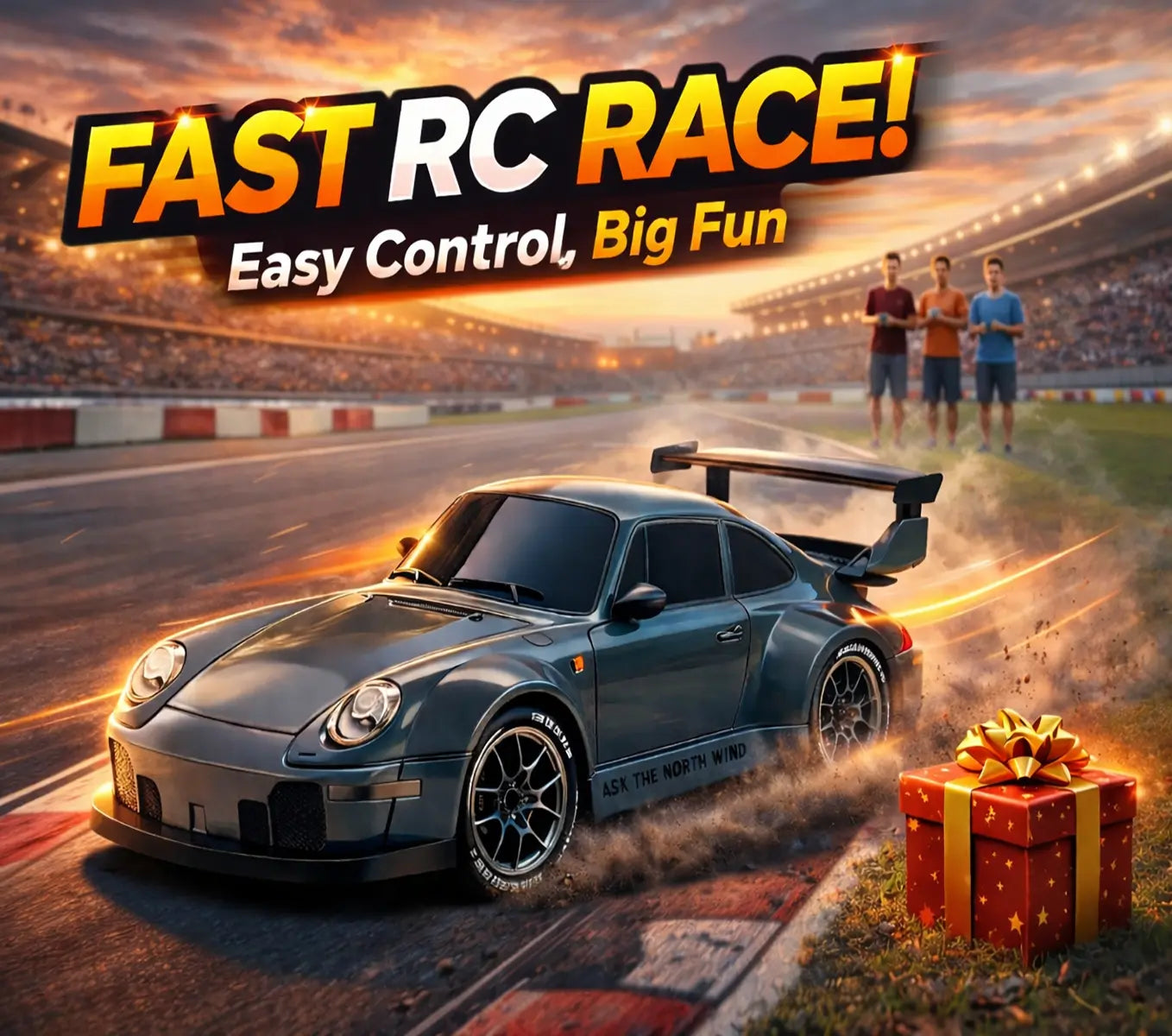 1:24 Scale 4WD RC Drift Car – USB Rechargeable Remote Control Car with LED Lights