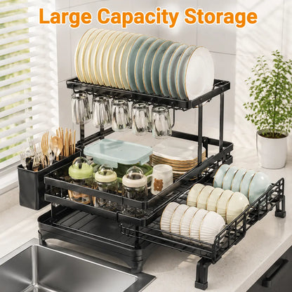 Foldable Over Sink Dish Drying Rack - 2-Tier Space-Saving Organizer