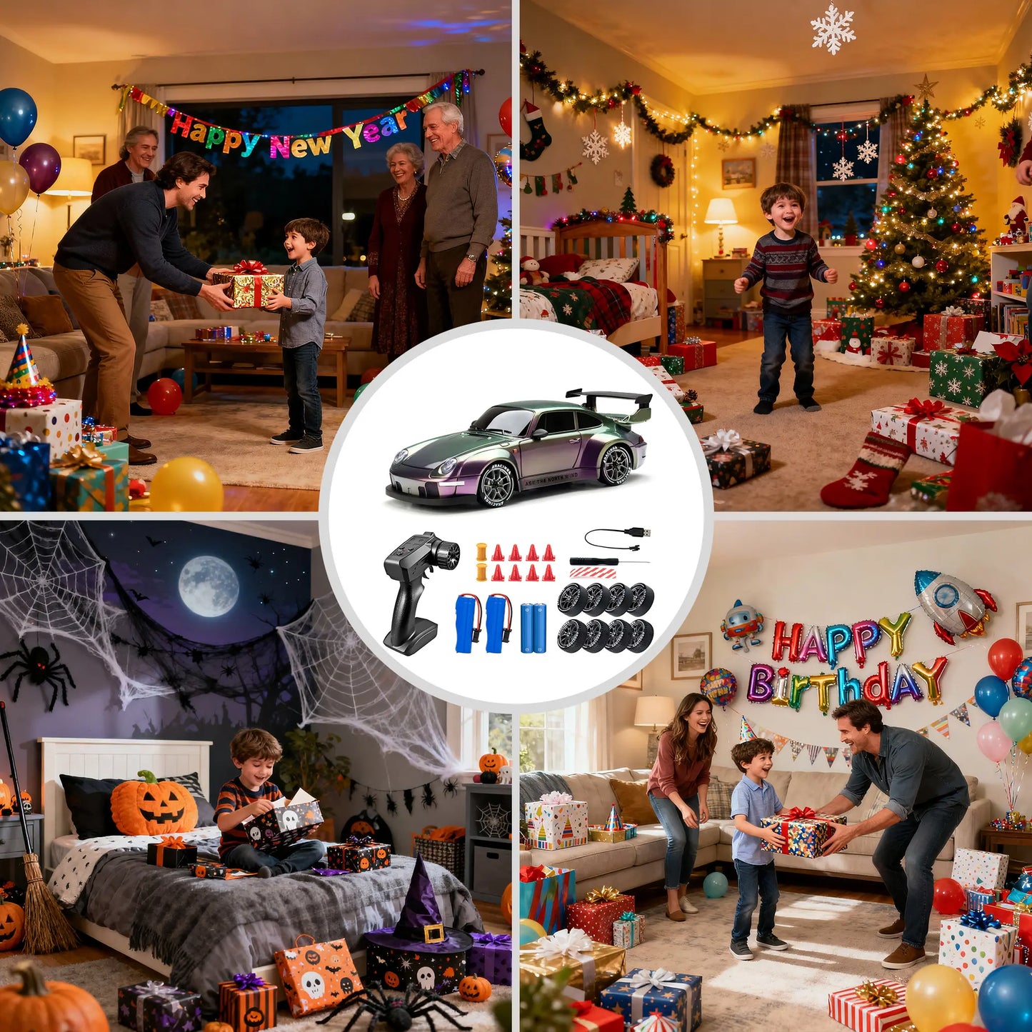 1:24 Scale 4WD RC Drift Car – USB Rechargeable Remote Control Car with LED Lights