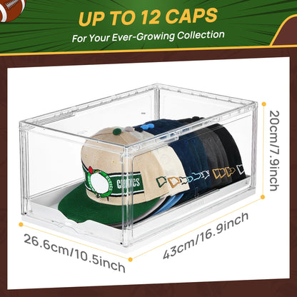 Clear Stackable Hat Organizer – Cap Storage Box with Magnetic Door