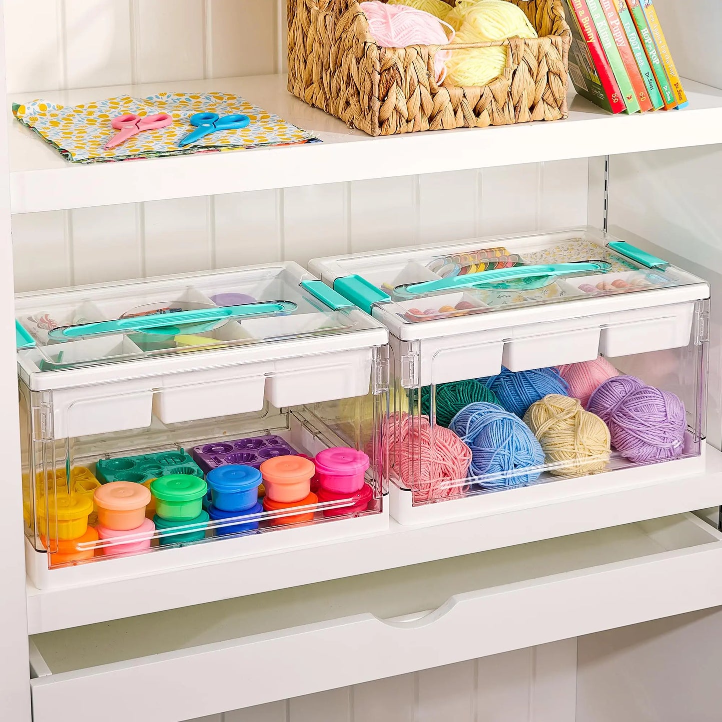 Clear Craft Storage Bin with Removable Trays & Adjustable Dividers