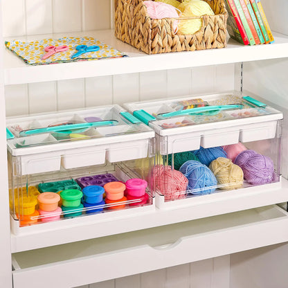 Clear Craft Storage Bin with Removable Trays & Adjustable Dividers