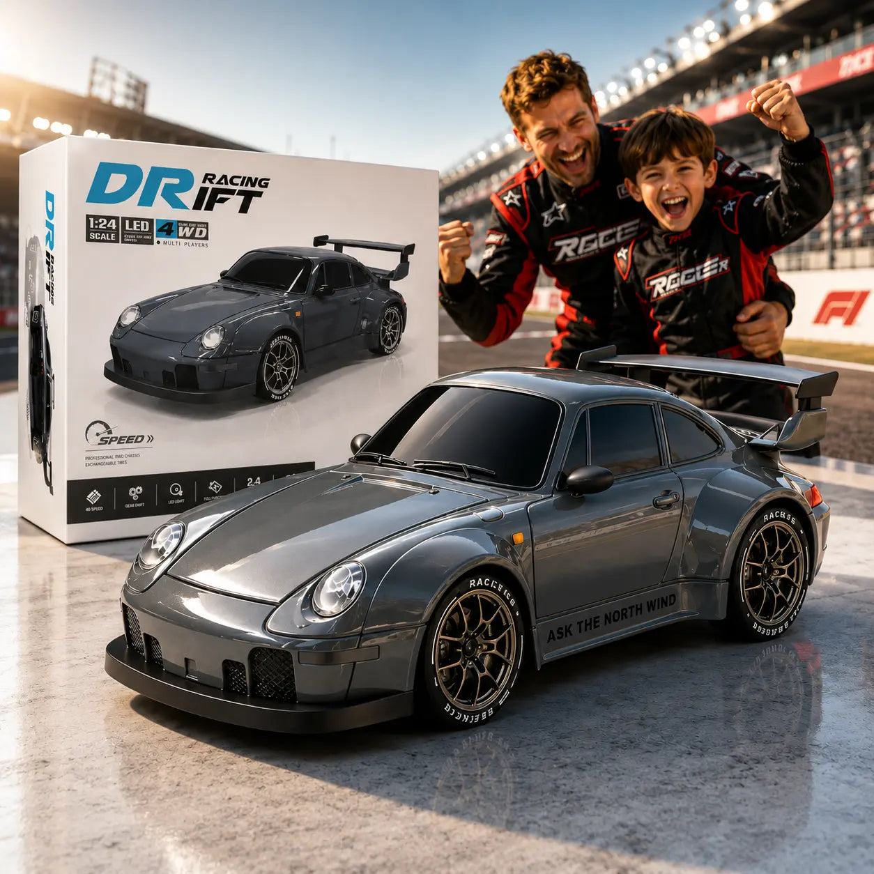 1:24 Scale 4WD RC Drift Car – USB Rechargeable Remote Control Car with LED Lights