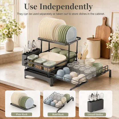 Foldable Over Sink Dish Drying Rack - 2-Tier Space-Saving Organizer
