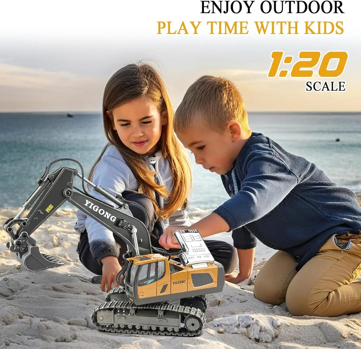 1:20 RC Alloy Excavator – 2.4GHz Rechargeable Remote Control Construction Vehicle