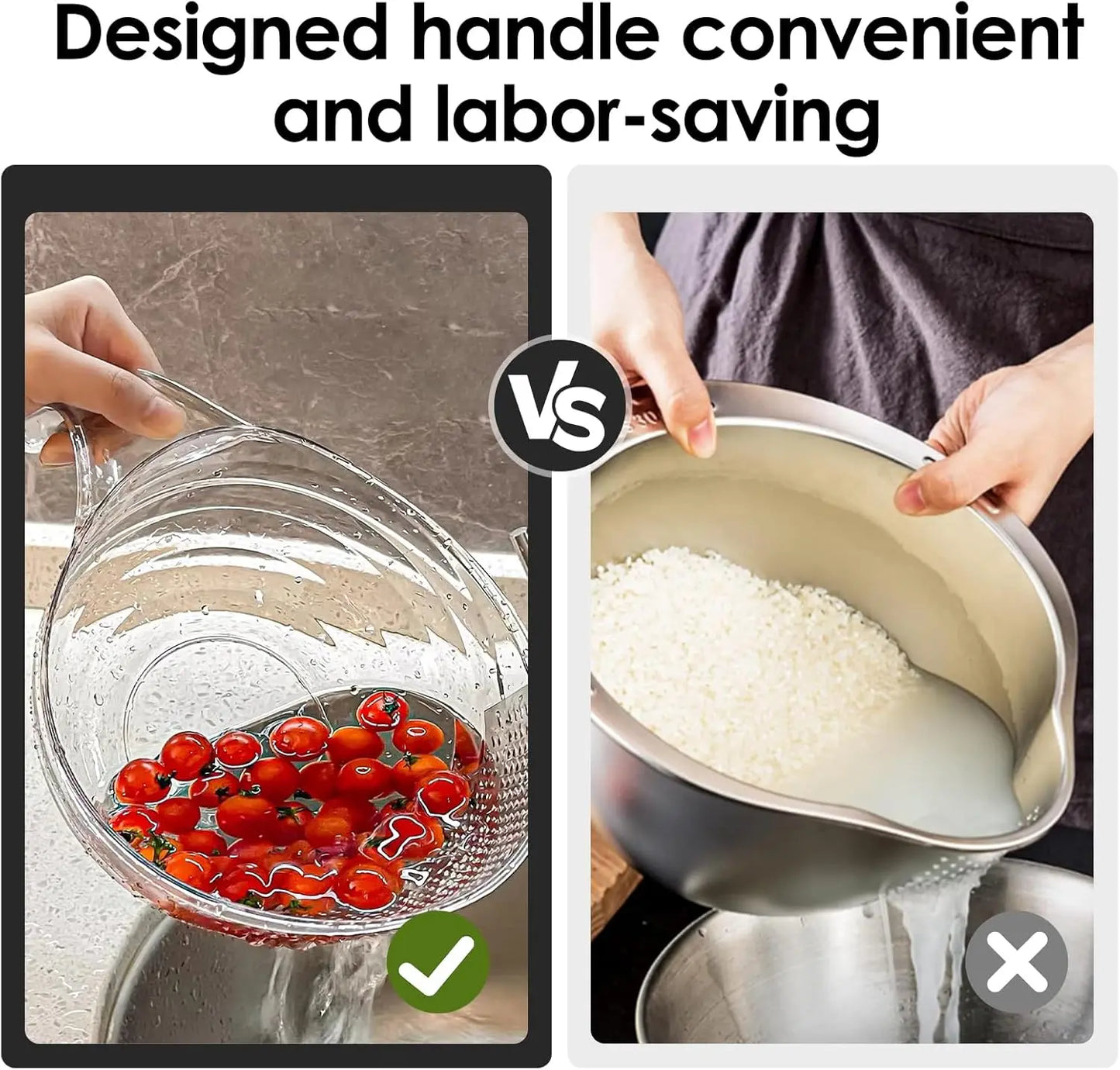 Multifunction Rice Strainer Bowl – BPA-Free Kitchen Colander with Handle