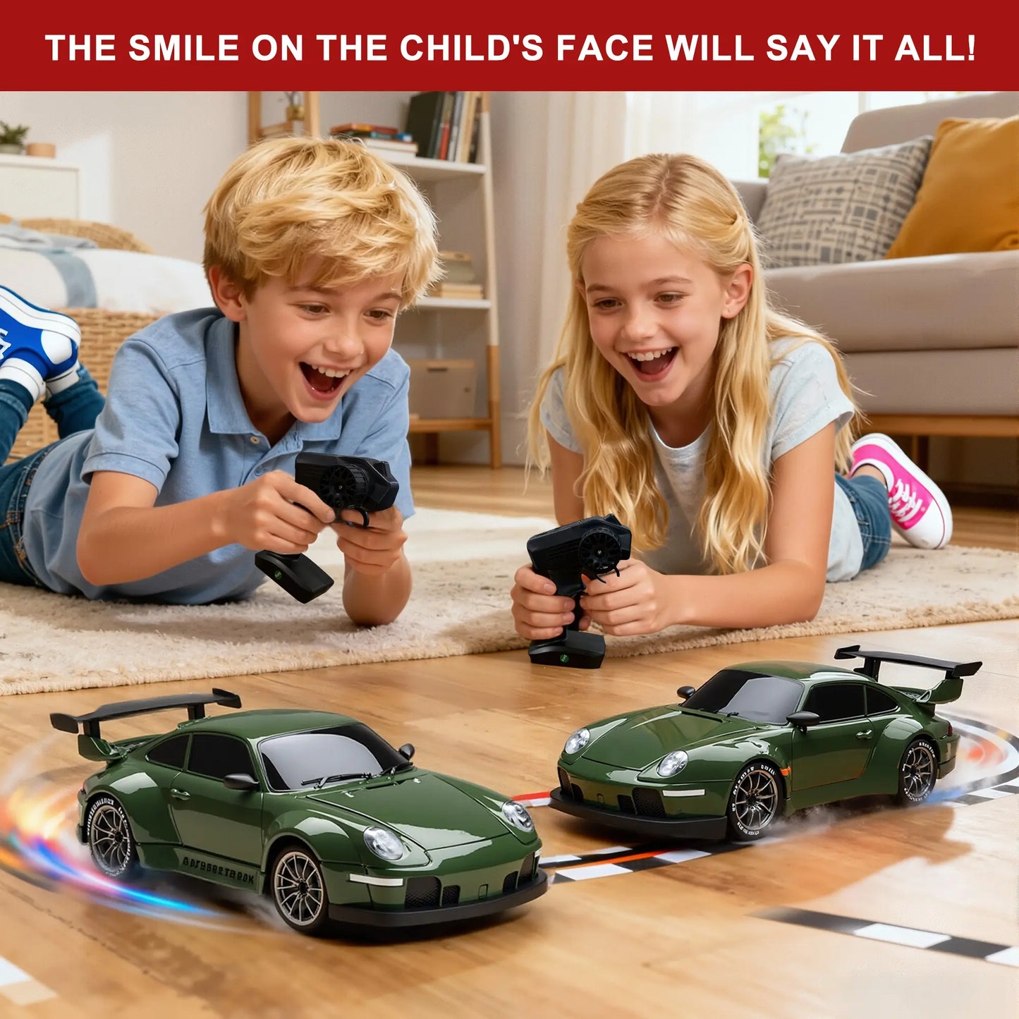 1:24 Scale 4WD RC Drift Car – USB Rechargeable Remote Control Car with LED Lights
