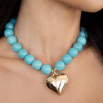 18K Gold Plated Turquoise Heart Necklace for Women