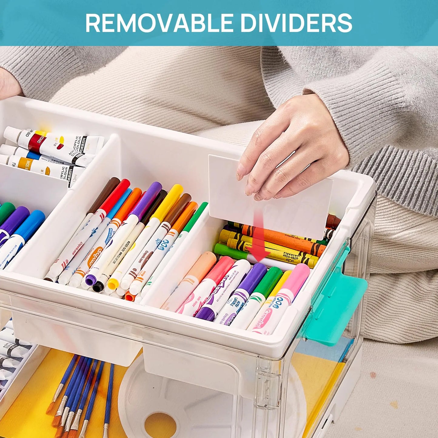 Clear Craft Storage Bin with Removable Trays & Adjustable Dividers