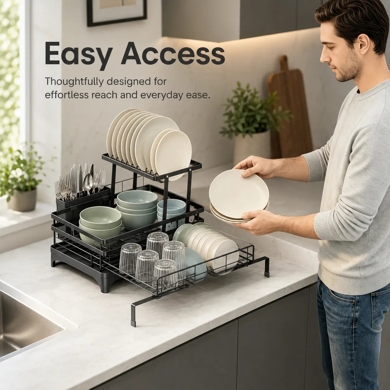 Foldable Over Sink Dish Drying Rack - 2-Tier Space-Saving Organizer