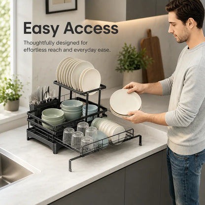 Foldable Over Sink Dish Drying Rack - 2-Tier Space-Saving Organizer
