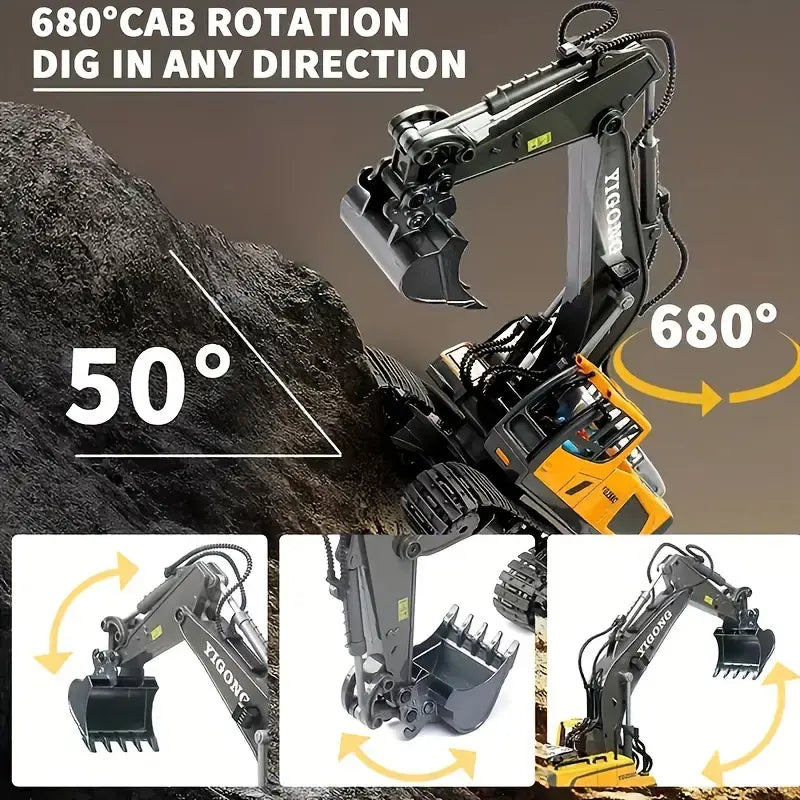 1:20 RC Alloy Excavator – 2.4GHz Rechargeable Remote Control Construction Vehicle
