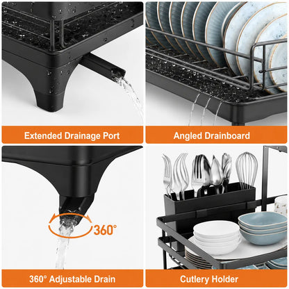 Foldable Over Sink Dish Drying Rack - 2-Tier Space-Saving Organizer
