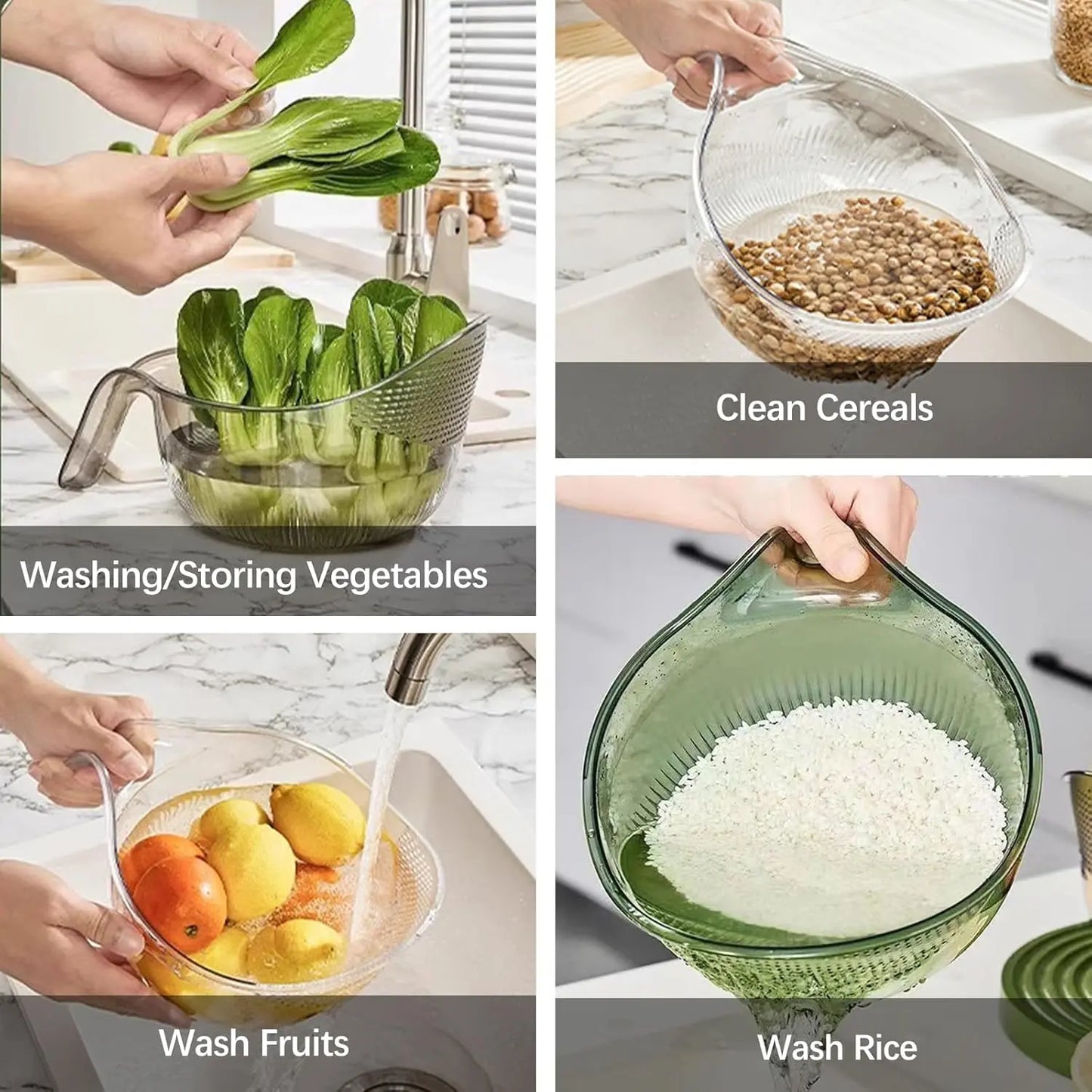 Multifunction Rice Strainer Bowl – BPA-Free Kitchen Colander with Handle