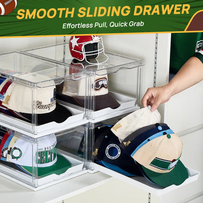 Clear Stackable Hat Organizer – Cap Storage Box with Magnetic Door