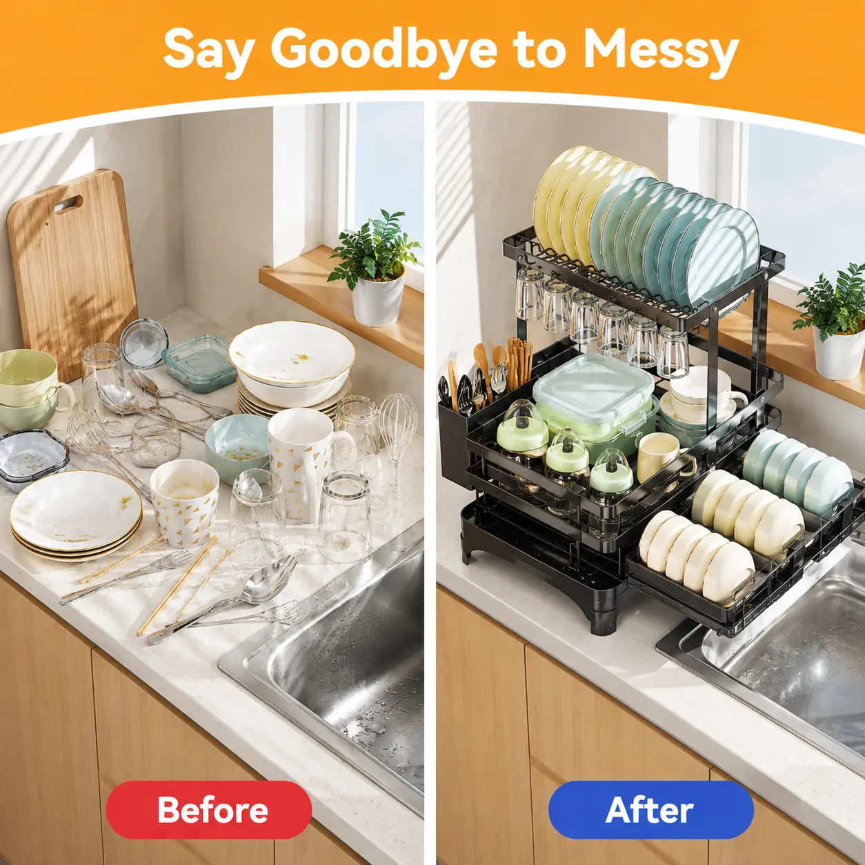 Foldable Over Sink Dish Drying Rack - 2-Tier Space-Saving Organizer