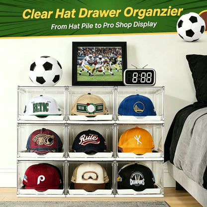 Clear Stackable Hat Organizer – Cap Storage Box with Magnetic Door