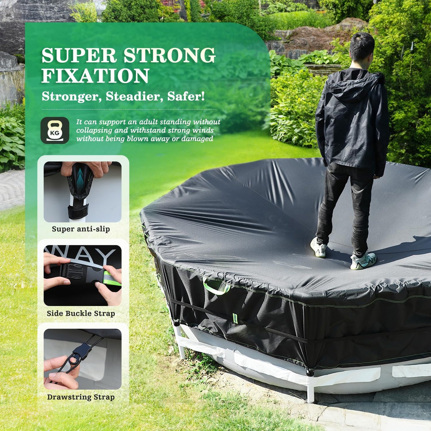 Round Above Ground Pool Cover – Heavy Duty UV Resistant Solar Tarp with Heat Protection & Rope Tie