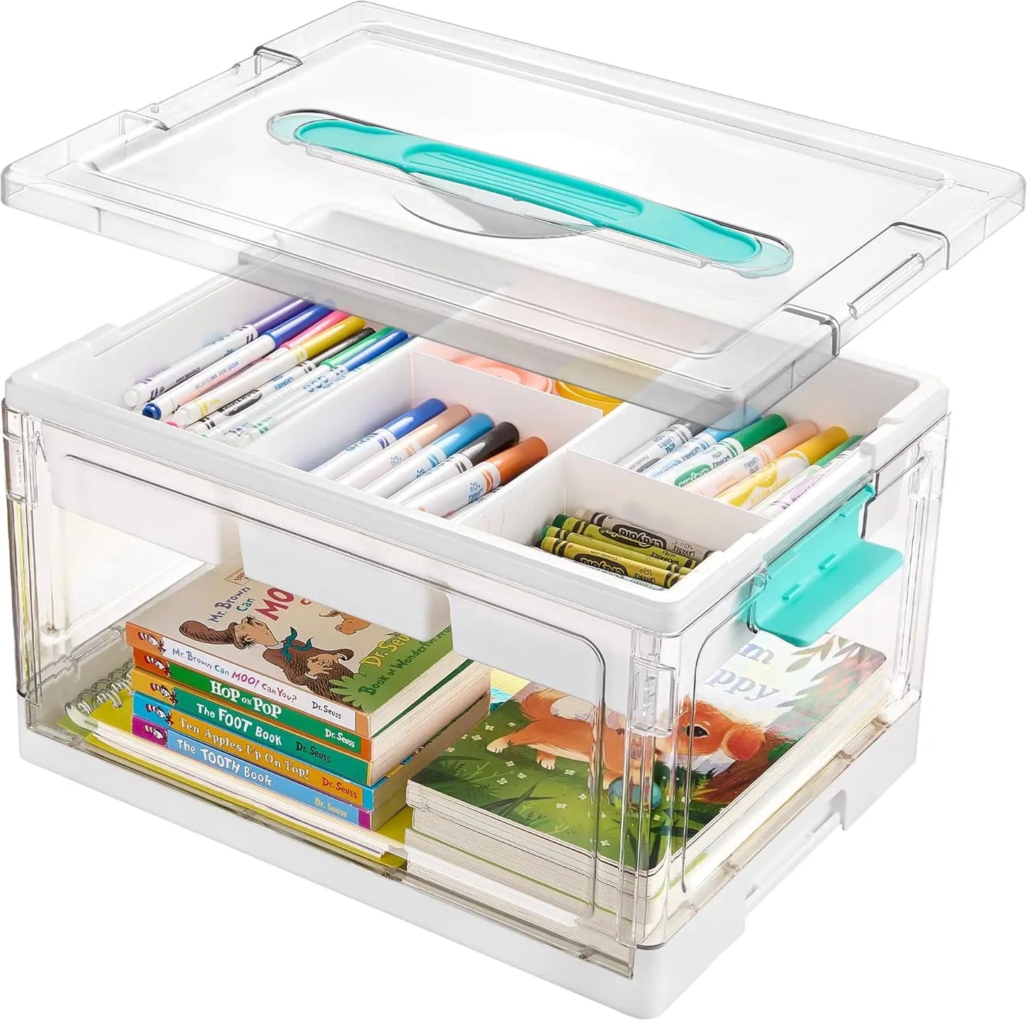 Clear Craft Storage Bin with Removable Trays & Adjustable Dividers