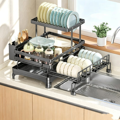 Foldable Over Sink Dish Drying Rack - 2-Tier Space-Saving Organizer