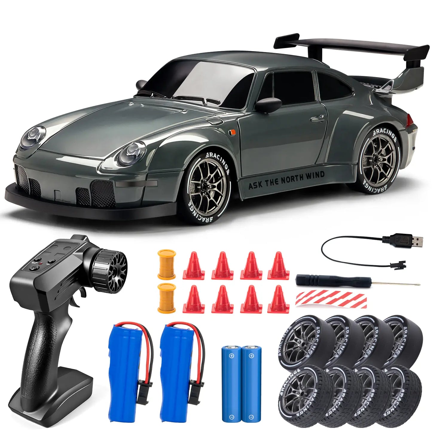 1:24 Scale 4WD RC Drift Car – USB Rechargeable Remote Control Car with LED Lights